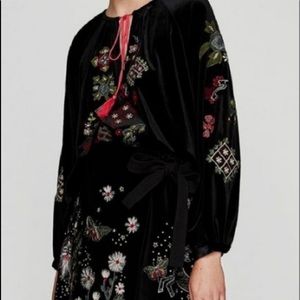 Zara Bohemian Velvet Embroidered Poet Blouse